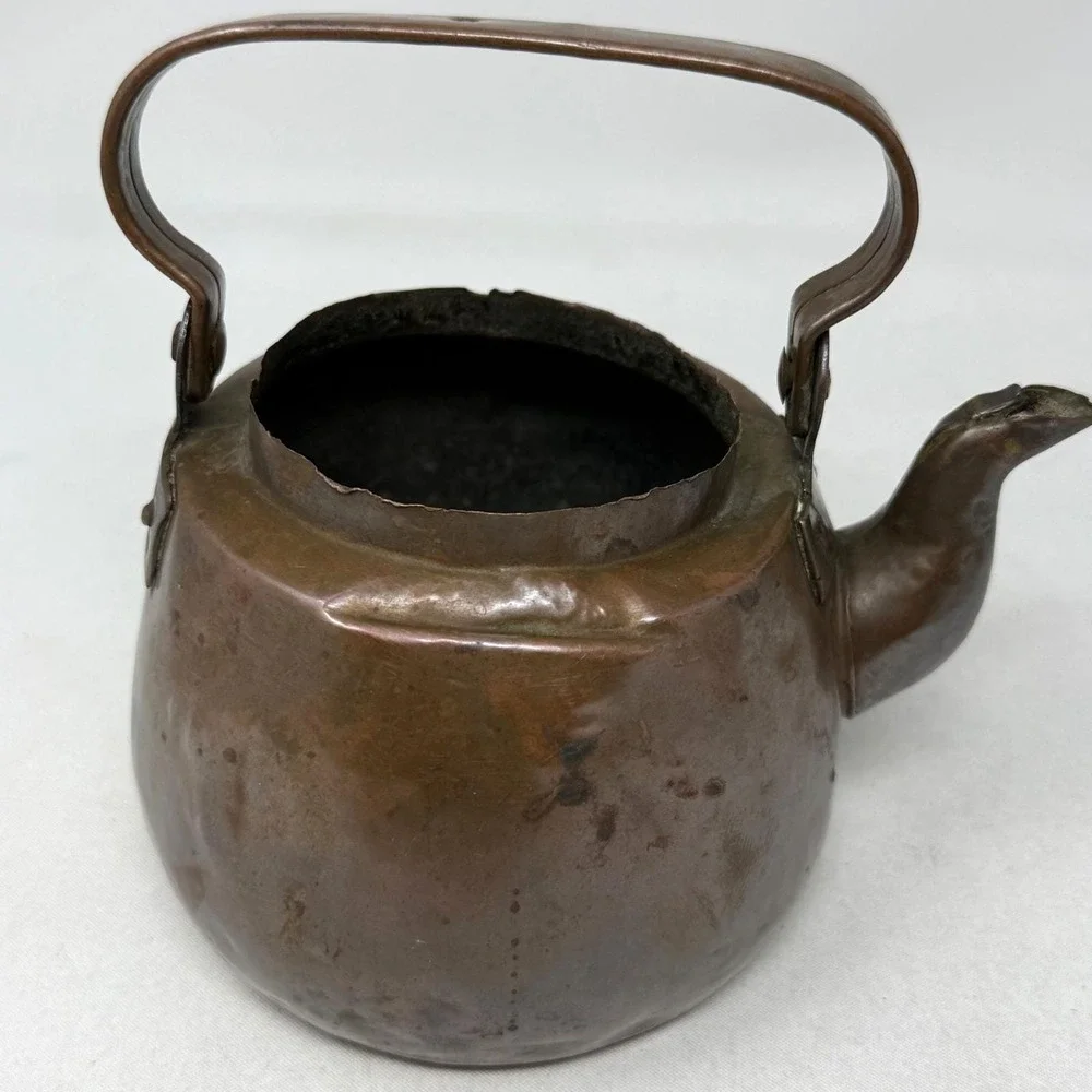 Primitive Antique Copper‎ Hand Crafted Tea Kettle Rustic Farmhouse Decor Vintage